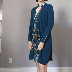 Talbots long teal cardigan: perfect for spring